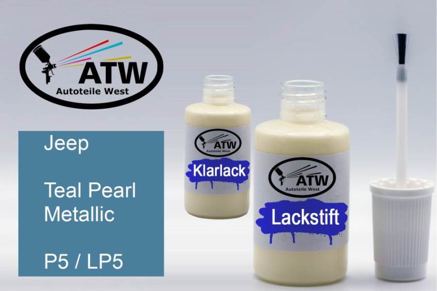 Jeep, Teal Pearl Metallic, P5 / LP5: 20ml Lackstift + 20ml Klarlack - Set, von ATW Autoteile West.